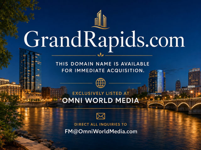 GrandRapids.com — this domain name is available for immediate acquisition. Exclusively listed at Omni World Media. Direct all inquiries to FM@OmniWorldMedia.com.